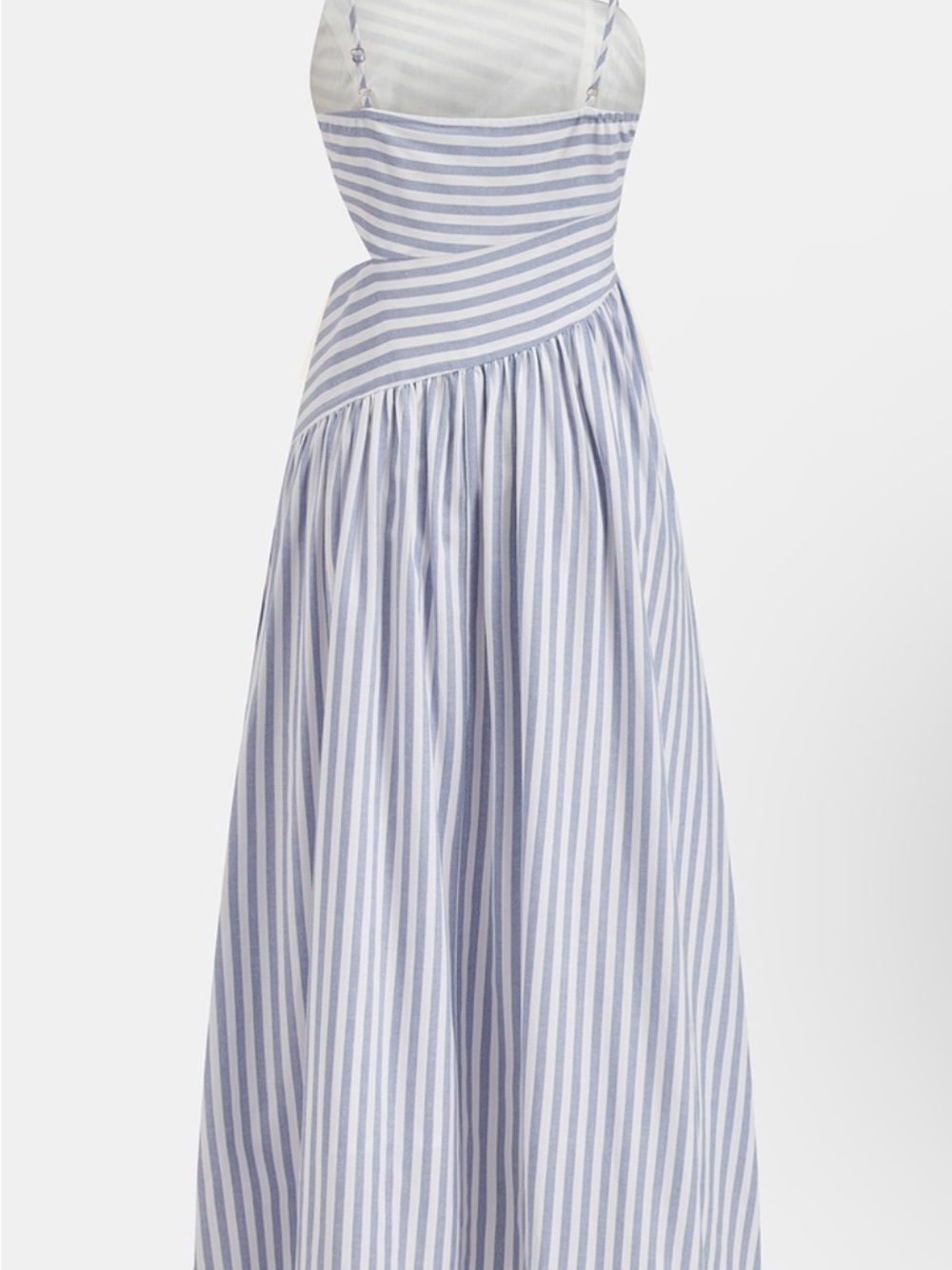 Commense Striped One-Shoulder Midi Dress in Light Blue and White - Picture 3 of 4